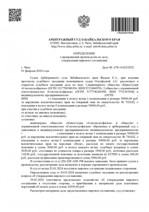 Картинка Нарушение исключительных прав на персонаж «Волк»